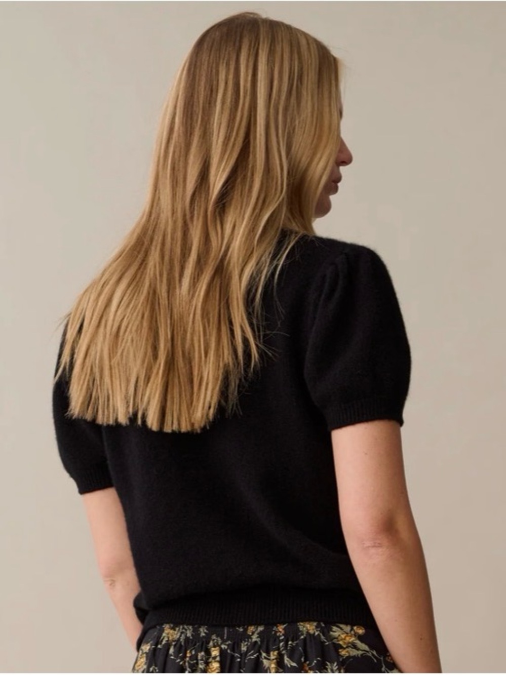 Edie Cashmere Short-Sleeve Black Button-Front Cardigan Sweater - Picture 2 of 3